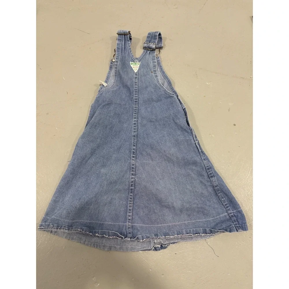 Vintage OshKosh Bgosh Kids Denim Overall Dress Vestbak Blue Pinafore 24in Long